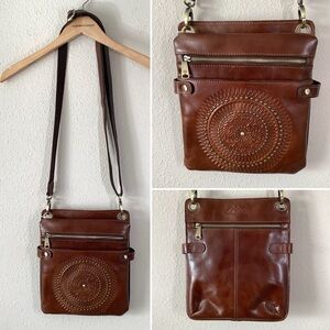 PATRICIA NASH Leather Francesca Crossbody Bag Adjustable Brown Boho Western